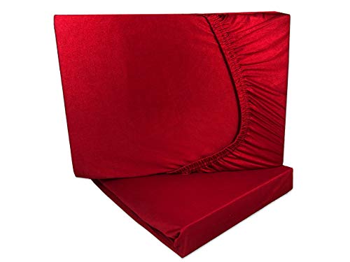 Doppelpack Microfaser Spannbetttuch/Spannbettlaken Rot 180x200-200x200 cm - Rundumgummi (rot, 180-200x200 cm) von Arle-Living