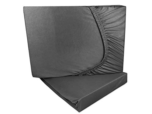Doppelpack Microfaser Spannbetttuch/Spannbettlaken Rundumgummi (grau, 90-100x200 cm) von Arle-Living