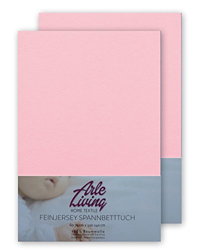 Doppelpack hochwertige Kinder Baby Jersey Spannbettlaken Spannbetttuch 60x120-70x140 cm 140 g/m² Arle-Living (Rosa, Doppelpack 60x120-70x140 cm) von Arle-Living