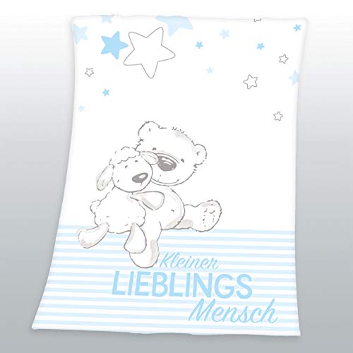 Arle-Living Flauschdecke Motiv : Kleiner Lieblingsmensch 75x100 cm Kuscheldecke Babydecke Schmusedecke (blau) von Arle-Living