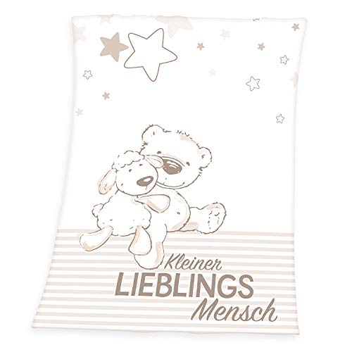 Arle-Living Flauschdecke Motiv : Kleiner Lieblingsmensch 75x100 cm Kuscheldecke Babydecke Schmusedecke (Natur Creme Hell Braun) von Arle-Living
