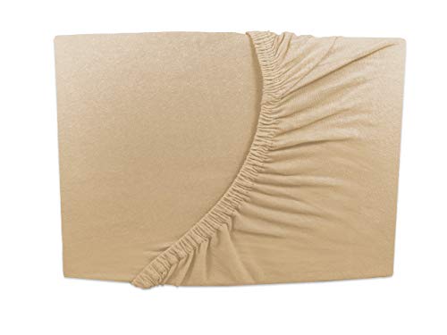 Jersey Spannbettlaken 90x200-100x200 cm, beige 100% Baumwolle Rundumgummi von Arle-Living