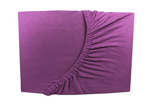 Luxus Jersey Spannbettlaken 90x200-100x200 cm, aubergine/Purple/lila 100% Baumwolle Rundumgummi von Arle-Living