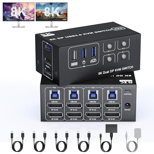 KVM Switch 4 PC 2 Monitore 8K 60Hz 4K 120Hz,Dual Monitor KVM Switch DisplayPort Aluminium mit 3 USB 3.0 Ports für 2 PC/Laptops,DP 1.4 KVM-Switch teilt sich eine Maus, Tastatur und 4 USB-Geräte KVM Switch 4 PC 2 Monitore 8K 60Hz 4K 120Hz,Dual Monitor KVM Switch DisplayPort Aluminium mit 3 USB 3.0 Ports für 2 PC/Laptops,DP 1.4 KVM-Switch teilt sich eine Maus, Tastatur und 4 USB-Geräte von Arleedyn