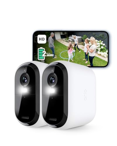 Arlo Essential 2 HD XL Überwachungskamera Aussen WLAN, Bis Zu 2 Jahre Schutz, Kabellos, 1080p Video, Farbnachtsicht, Licht, Bewegungsmelder, Sirene, 2-Wege Audio + Arlo Secure Plan Testzeitraum, Weiß von Arlo