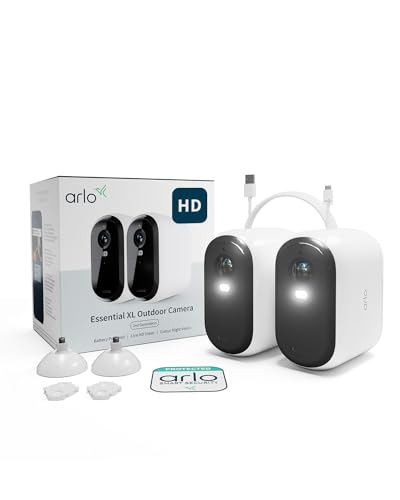 Arlo Essential 2 HD XL Überwachungskamera Aussen WLAN, Bis Zu 2 Jahre Schutz, Kabellos, 1080p Video, Farbnachtsicht, Licht, Bewegungsmelder, Sirene, 2-Wege Audio + Arlo Secure Plan Testzeitraum, Weiß von Arlo