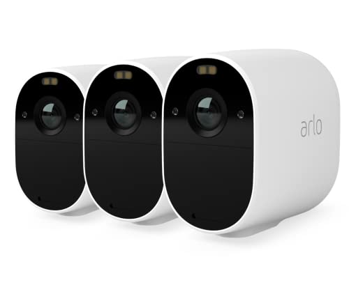 Arlo Essential Spotlight 3 Kameras WLAN Überwachungskamera aussen, kabellos, 1080p, Farbnachtsicht, Bewegungsmelder, 2-Wege Audio, kein Hub benötigt, mit Arlo Secure Testzeitraum, Weiß, VMC2330 von Arlo