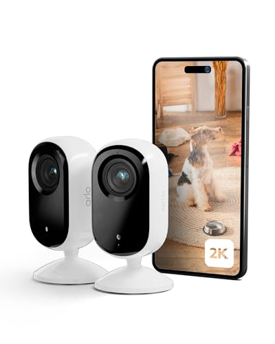 Arlo Indoor Überwachungskamera Innen, 2er Set, HD Video, 2-Wege-Audio, Bewegungsmelder, Kabelgebunden, Ideal Als Babyphone, Haustierkamera, Hausüberwachung + Arlo Secure Plan Testzeitraum, Weiß von Arlo