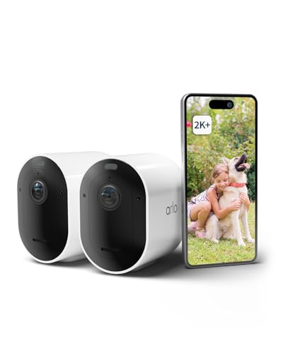 Arlo Pro 5 Überwachungskamera Aussen WLAN, 2K+ HDR Video, Kabellos, Verbesserte Farbnachtsicht, 160° Blickwinkel, Spotlight, 2-Wege Audio, Alarm Sirene + Arlo Secure Testzeitraum, 2er Set, Weiß von Arlo