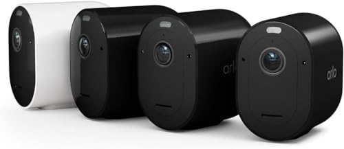 Arlo Pro 5 WLAN Überwachungskamera aussen, 2K UHD, 4er Set Schwarz (3) - Weiß (1), Verbesserte Farbnachtsicht, 160° Blickwinkel, 2-Wege Audio, mit Secure Plan Testzeitraum von Arlo