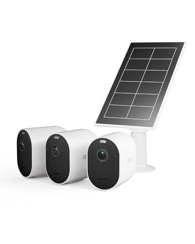 Arlo Pro 5 WLAN Überwachungskamera aussen mit Solar, 2K UHD, 3er Set Weiss, Verbesserte Farbnachtsicht, 160° Blickwinkel, 2-Wege Audio, mit 30-tägigem Secure Plan Testzeitraum von Arlo