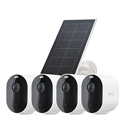 Arlo Pro 5 WLAN Überwachungskamera aussen mit Solar, 2K UHD, 4er Set Weiß, Verbesserte Farbnachtsicht, 160° Blickwinkel, 2-Wege Audio, mit Secure Plan Testzeitraum von Arlo