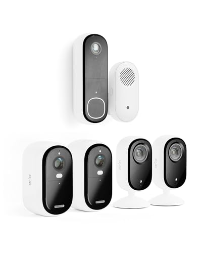 Arlo SafeHaus Komplett Sicherheitspaket (Innen- & Aussenkamera + Türklingel), Kabellos, Full HD, Nachtsicht, Licht, Bewegungsmelder, Sirene, 2-Wege Audio, Smart Home Integration Secure Testzeitraum von Arlo