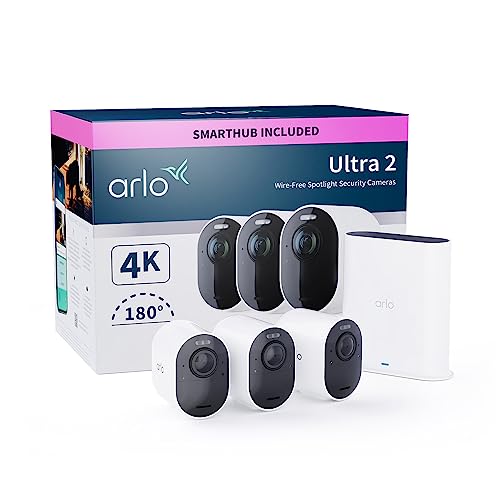 Arlo Ultra 2 Überwachungskamera Aussen WLAN, Kabellos, 3er Set, 4K UHD Qualitätsprodukt, 180° Sichtfeld, Spotlight, Farb-Nachtsicht, Bewegungsmelder, Alarm Sirene + mit Arlo Secure Testzeitraum von Arlo