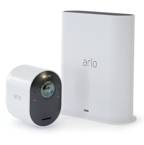 Arlo Ultra WLAN Überwachungskamera 4K Alarmanlage, Aussen, kabellos, Bewegungsmelder, Smart Home, Nachtsicht, 180 Grad, 2-Wege Audio, mit Testzeitraum für Arlo Secure Plan, Weiß VMS5140 von ARLDE