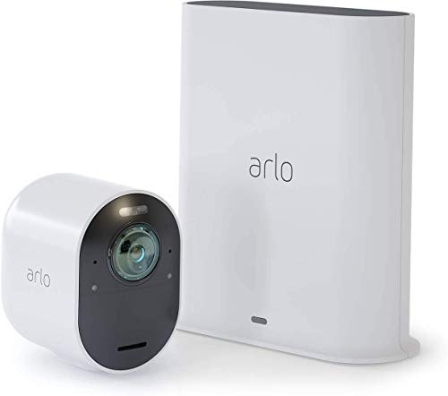 Arlo Ultra WLAN Überwachungskamera 4K Alarmanlage, Aussen, kabellos, Bewegungsmelder, Smart Home, Nachtsicht, 180 Grad, 2-Wege Audio, mit Testzeitraum für Arlo Secure Plan, Weiß VMS5140 von ARLDE