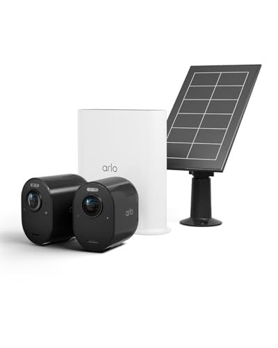 Arlo Ultra2 Überwachungskamera aussen und GRATIS Solarpanel, 2er Set - schwarz, Testzeitraum für Arlo Secure Plan von Arlo