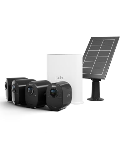 Arlo Ultra2 Überwachungskamera aussen und GRATIS Solarpanel, 4er Set - schwarz, Testzeitraum für Arlo Secure Plan von Arlo