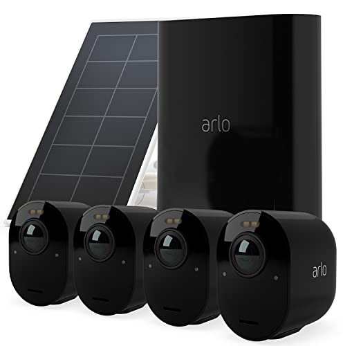 Arlo Ultra2 Überwachungskamera aussen und GRATIS Solarpanel, 4er Set - schwarz, Testzeitraum für Arlo Secure Plan von Arlo
