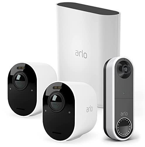 Arlo Ultra2 Überwachungskamera aussen und GRATIS kabellose Video Türklingel Bundle, 2er Set - weiß, Testzeitraum für Arlo Secure Plan von Arlo