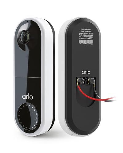 Arlo Video Doorbell (Kabelgebunden), 1080p HD, 180° Großes Sichtfeld, WLAN, Bewegungsmelder, 2-Wege-Audio, Sirene, Nachtsicht, Türklingel-Verkabelung Benötigt + mit Arlo Secure Testzeitraum, Weiß von Arlo