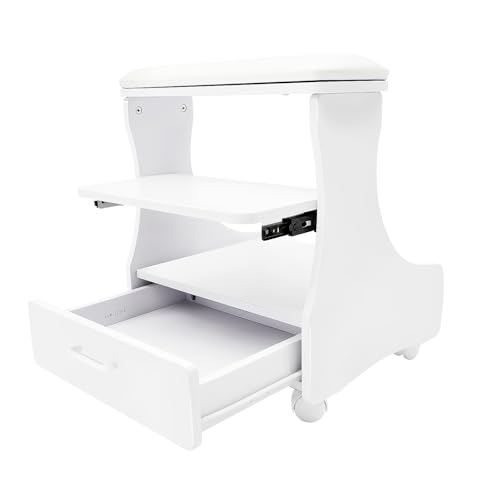 Armanyya Fußbad Hocker Mit Rollen 20kg Tragkraft Weiß Für Pediküre Maniküre Inkl Schublade Und Abnehmbarem Tablett 52x41cm von Armanyya