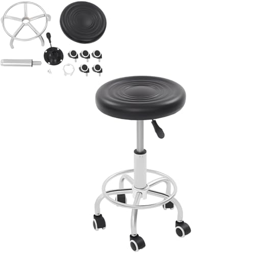 Armanyya Rollhocker, 360° drehbarer Barhocker, Bürohocker mit Rollen, Drehstuhl höhenverstellbar, höhenverstellbar 45–57 cm, Tragfähigkeit 150 kg, Leicht zu reinigen(Schwarz) von Armanyya