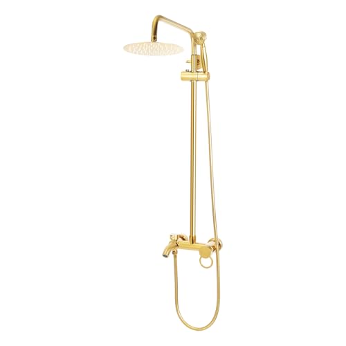 Duschsystem Set Gold mit Handbrause Regendusche Kupfer 80-117cm verstellbar Keramikkern für Bad Dusche​ von Armanyya