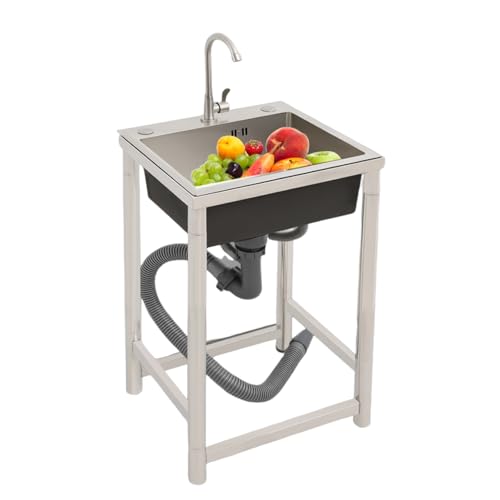 Edelstahl- Multifunktionswaschtisch, Mobile Spüle, Freistehende Spüle für den Außenbereich, 45x41x75cm Gewerbliche Küchenspüle für Outdoorküche, Gastro und Camping usw von Armanyya