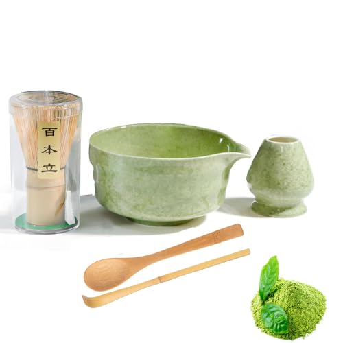Armastuse Matcha Tee Set, 5-Teiliges Set Matcha Besen Set Mit Matcha-Schneebesen, Besenhalter, Matcha Schale Aus Keramik,Matcha Tee Set Ist Das Beste Geschenk FüR Matcha-Liebhaber von Armastuse