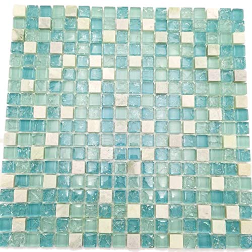 Armena 310158KS36 1qm Naturstein Mosaikfliesen und Glasfliesen in Blau und Weiß gemischt Mosaikgröße 15x15mm KS36 von Armena