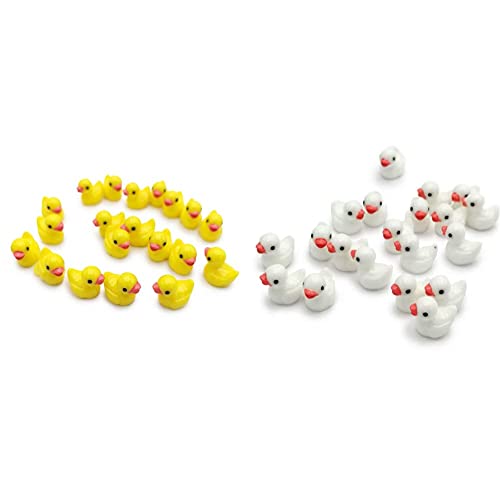 Armena Mini Tierfiguren 20 Enten Garten Ornamente 1.2x1.75cm, Gelb & Mini Tierfiguren 20 Enten Garten Ornamente 1.2x1.75cm, Weiß von Armena