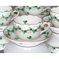 1x Mokkatasse Mit Unterteller - Herend Persil von ArmoireAncienne
