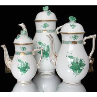 1x Herend Kaffee Kanne - Apponyi Grün, Rosen Knauf von ArmoireAncienne