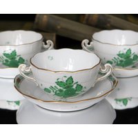 1x Suppentasse Mit Untertasse - Herend Apponyi in Grün 718/Av von ArmoireAncienne