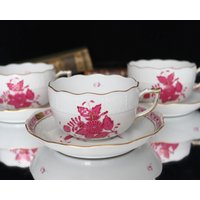 1x Teetasse Mit Untertasse 724/Ap - Herend Apponyi Himbeere von ArmoireAncienne