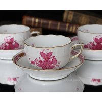 1x Teetasse Mit Untertasse 704 - Herend Apponyi Himbeere von ArmoireAncienne