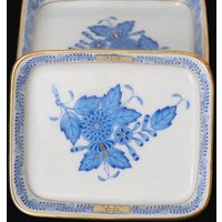 1x Kleine Rechteckige Porzellanschale 7733 - Herend Apponyi Blau von ArmoireAncienne