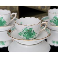 1x Mokkatasse Mit Untertasse - Herend Apponyi Grün von ArmoireAncienne