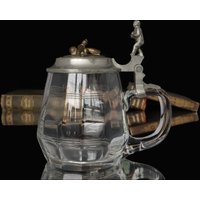 Antiker Kristall-Bierkrug Mit Zinn-Zwerg-Bowling-Deckel, 1900Er Jahre von ArmoireAncienne