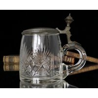 Antiker Kristall Bierkrug Mit Zinndeckel, 1900Er Jahren von ArmoireAncienne