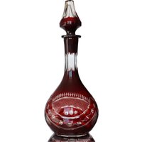 Antiker Kristall Decanter Mit Rubin-Überzug & Schnittmuster von ArmoireAncienne