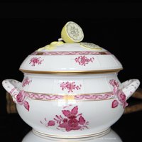 Große Porzellan Terrine - Herend Apponyi Muster, Zitronenknopf, Rosen Dekor Handgemalt von ArmoireAncienne