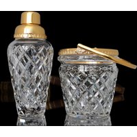 Kristall Cocktail Shaker Und Eiskübel Set Mit Vergoldeter Halterung - Wittig von ArmoireAncienne