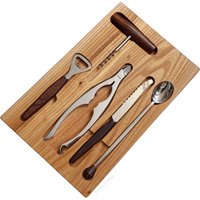 Mid Century Bar Werkzeug Set Edelstahl Mit Holzbrett, West Germany von ArmoireAncienne
