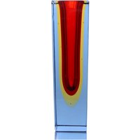 Murano Glas Vase - Cut Art Gefäß in Rot, Gelb & Blau von ArmoireAncienne
