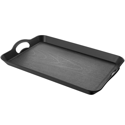 Armrouns Schwarzes Serviertablett mit Griffen, rechteckig, rutschfest, Mehrzweck-Kunststoff-Ottoman-Tablett für Restaurant, Partys, Couchtisch, Küche, 40,6 x 27,9 cm von Armrouns