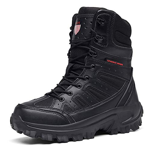 HUDJX Taktische Stiefel Wasserdicht,Camping rutschfeste High-Top-Kampfstiefel,Leder-Patrol-Trainingsstiefel,Ultraleichte Armeeschuhe zum Schnüren von ArneCase