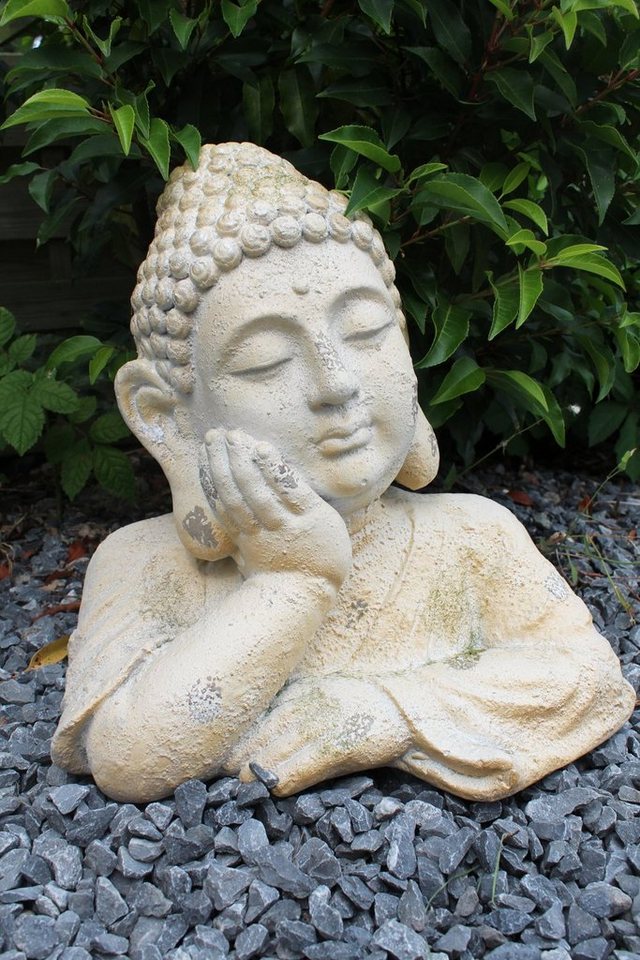 Arnusa Buddhafigur Buddha Kopf Statue 35cm Gartenfigur Gartendeko, Büste Buddhafigur Shabby Chic von Arnusa