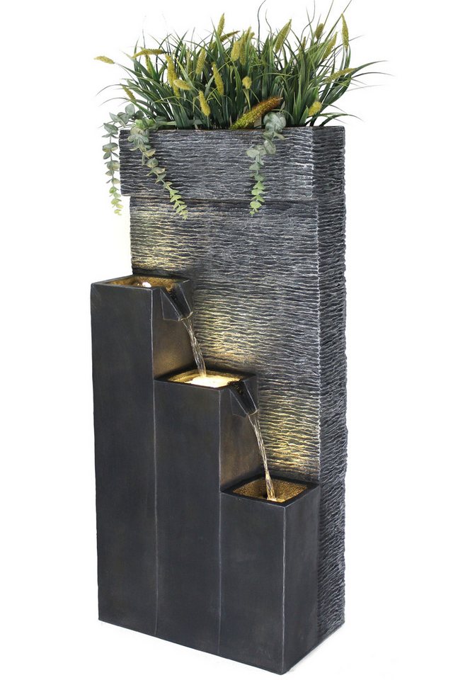 Arnusa Gartenbrunnen Großer Springbrunnen BK846 mit LED Beleuchtung, (Komplett-Set), 101 cm Kaskade Steinoptik Gartendekoration Wasserspiel von Arnusa